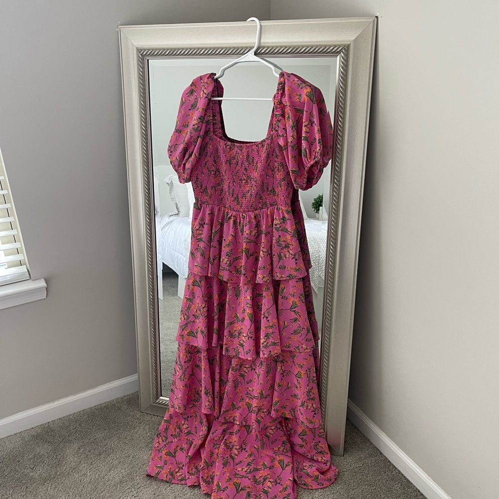 Vici Pink Floral Tiered Maxi Dress